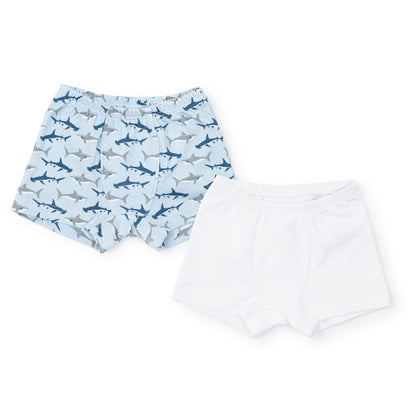 Lila and Hayes James Boys' Pima Cotton Underwear Set - Swimming Sharks/White