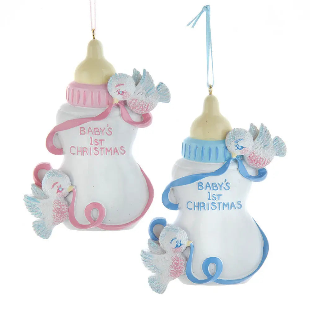 Kurt S. Adler “Baby's 1st Christmas“ Bottle With Birds Ornaments