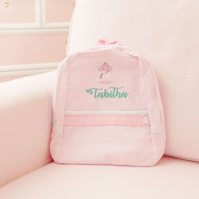 Mint Seersucker Pink Monogram Backpack