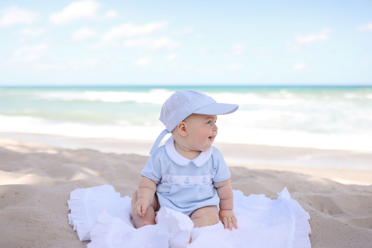 Customizable Baseball Hat in Seersucker Blue (Baby)