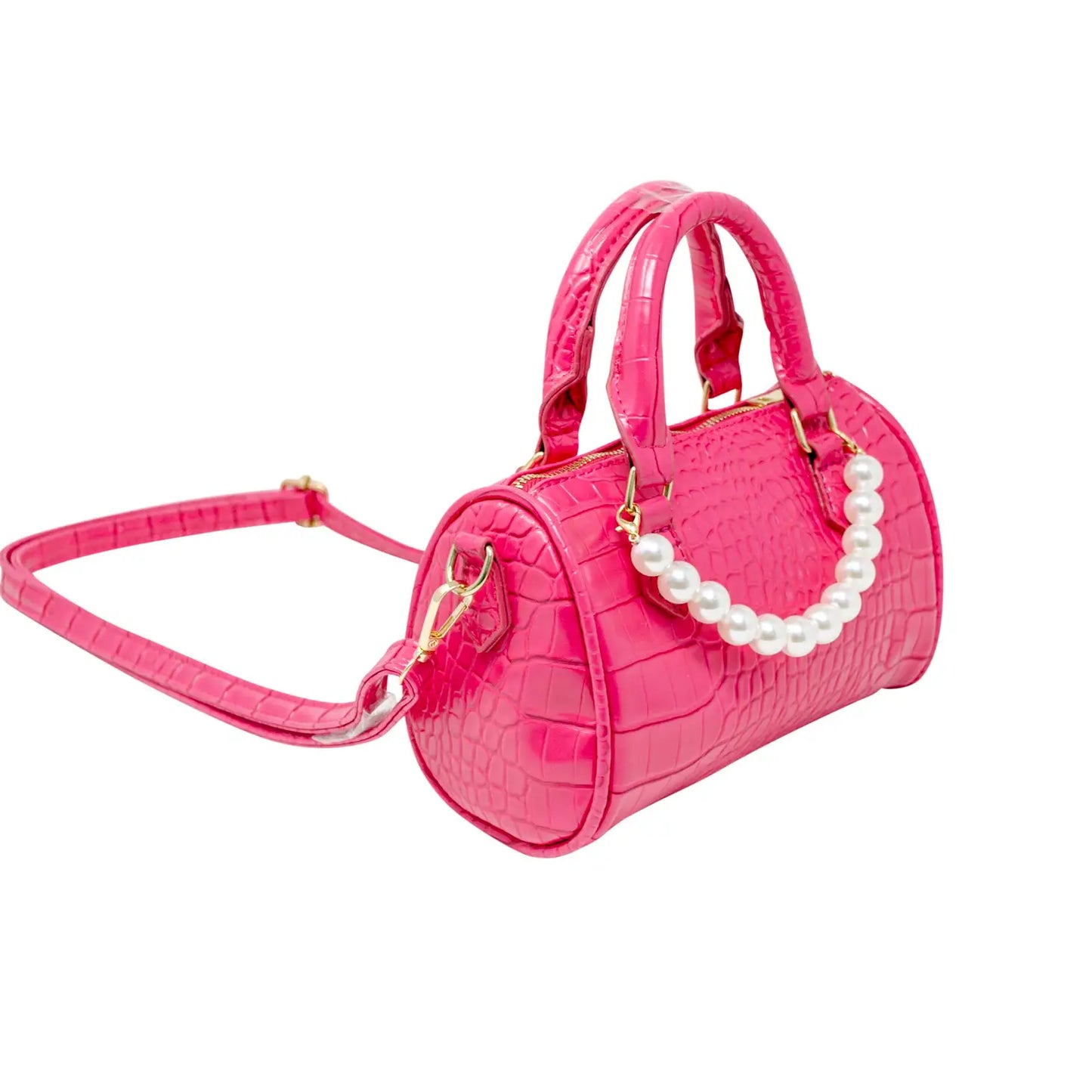 Crocodile Pearl Duffle Handbag - Hot Pink