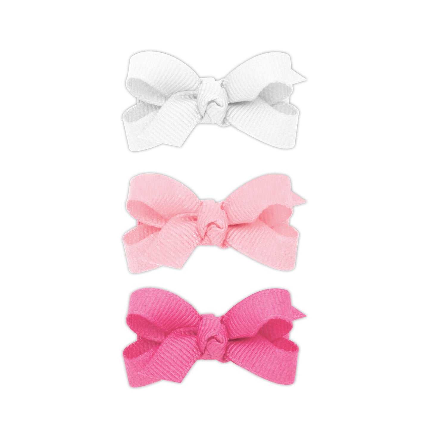 Three Baby Grosgrain Bows - White, Light Pink & Pink