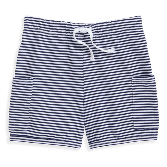 Boy's Jersey Play Short - Navy/White Thin Stripe by bella bliss available at Jojo Mommy Dallas