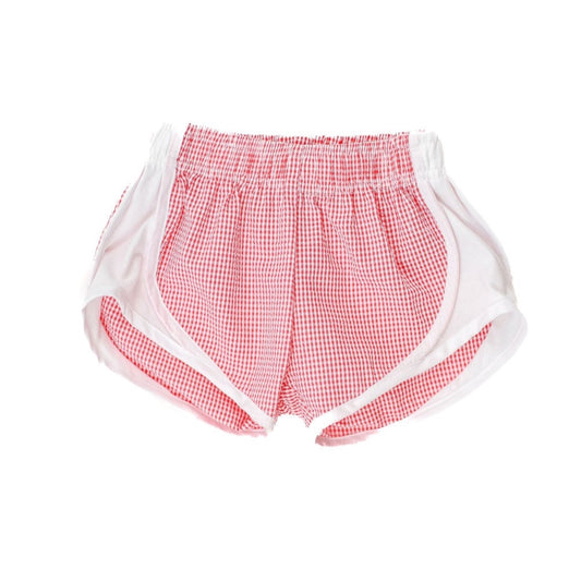 Athletic Shorts - Red Check with White Sides made by Funtasia Too for little girls