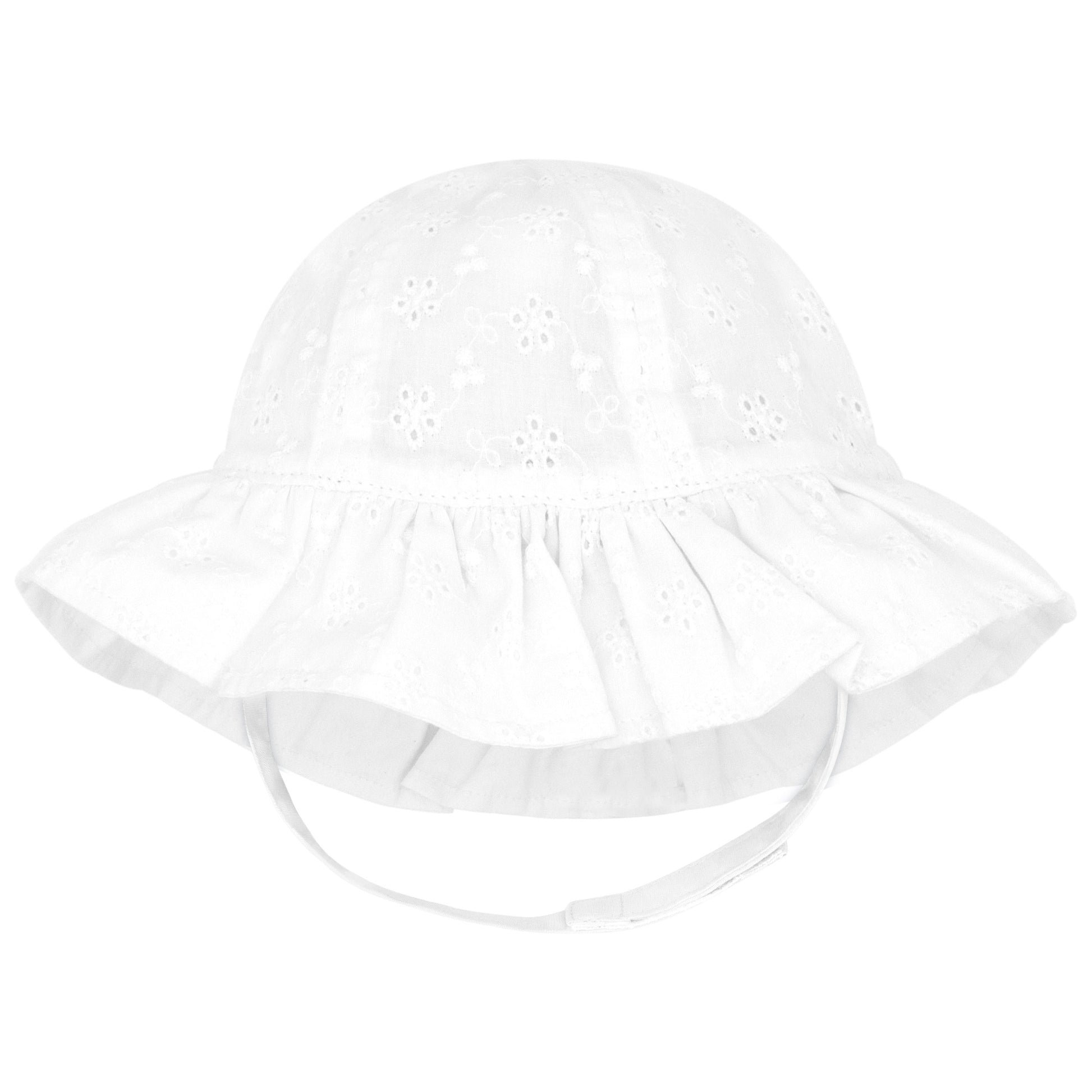 Wee Ones Girls Reversible Ruffle Brim Eyelet Sun Hat - White