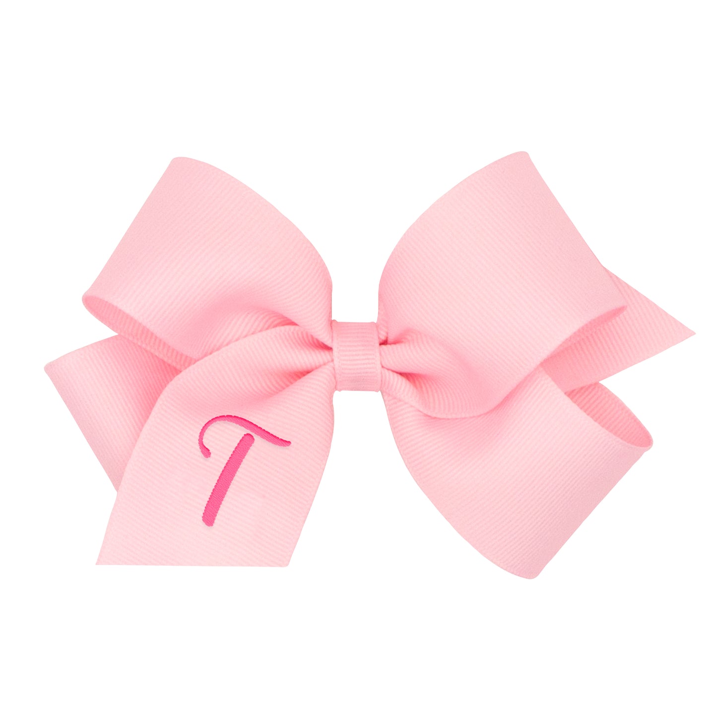 Medium Monogrammed Grosgrain Hair Bow - Light Pink with Hot Pink Initial