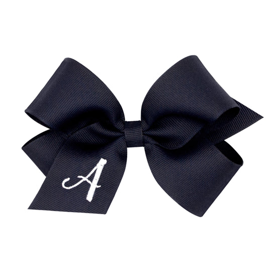Medium Monogrammed Grosgrain Hair Bow - Navy with White Initial