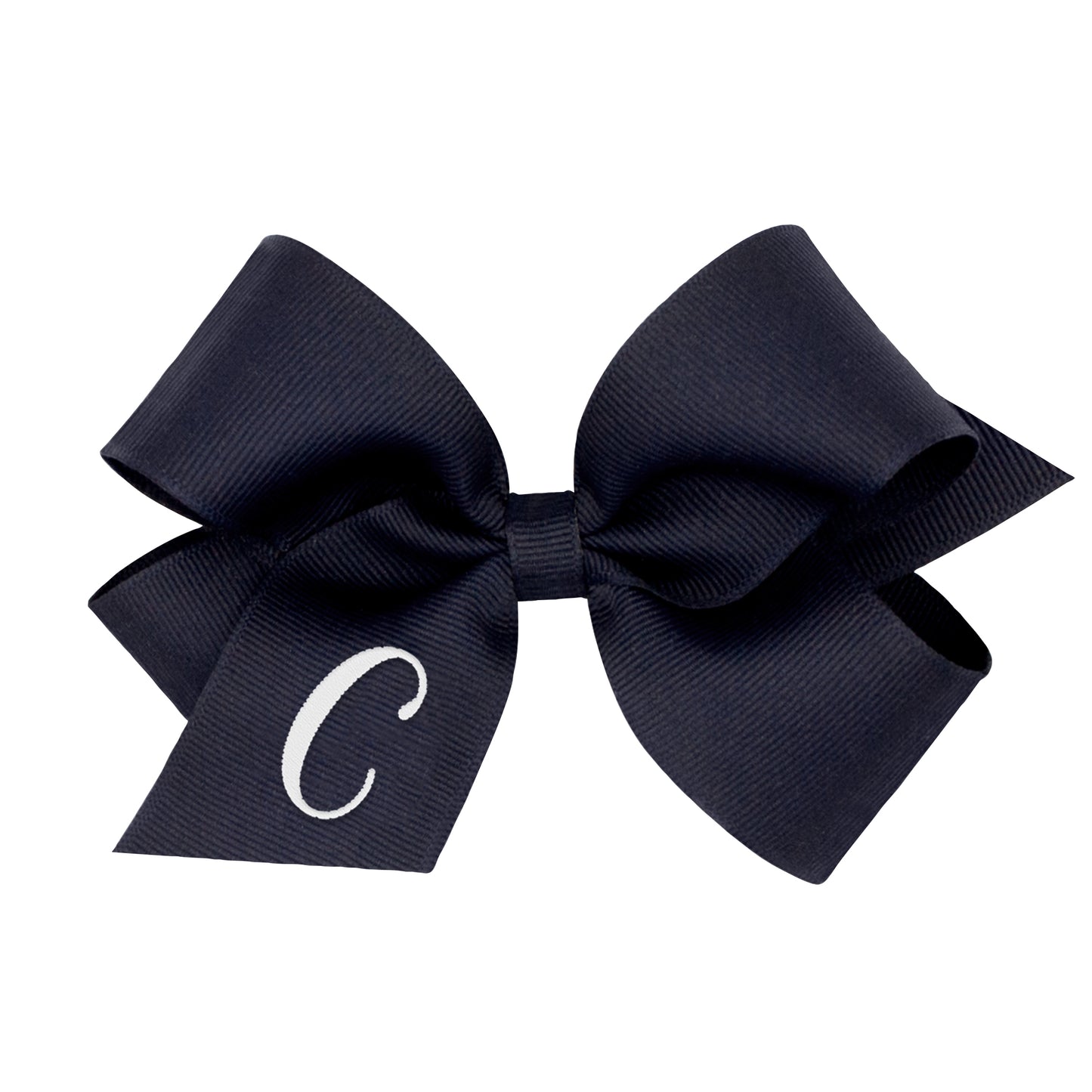 Medium Monogrammed Grosgrain Hair Bow - Navy with White Initial