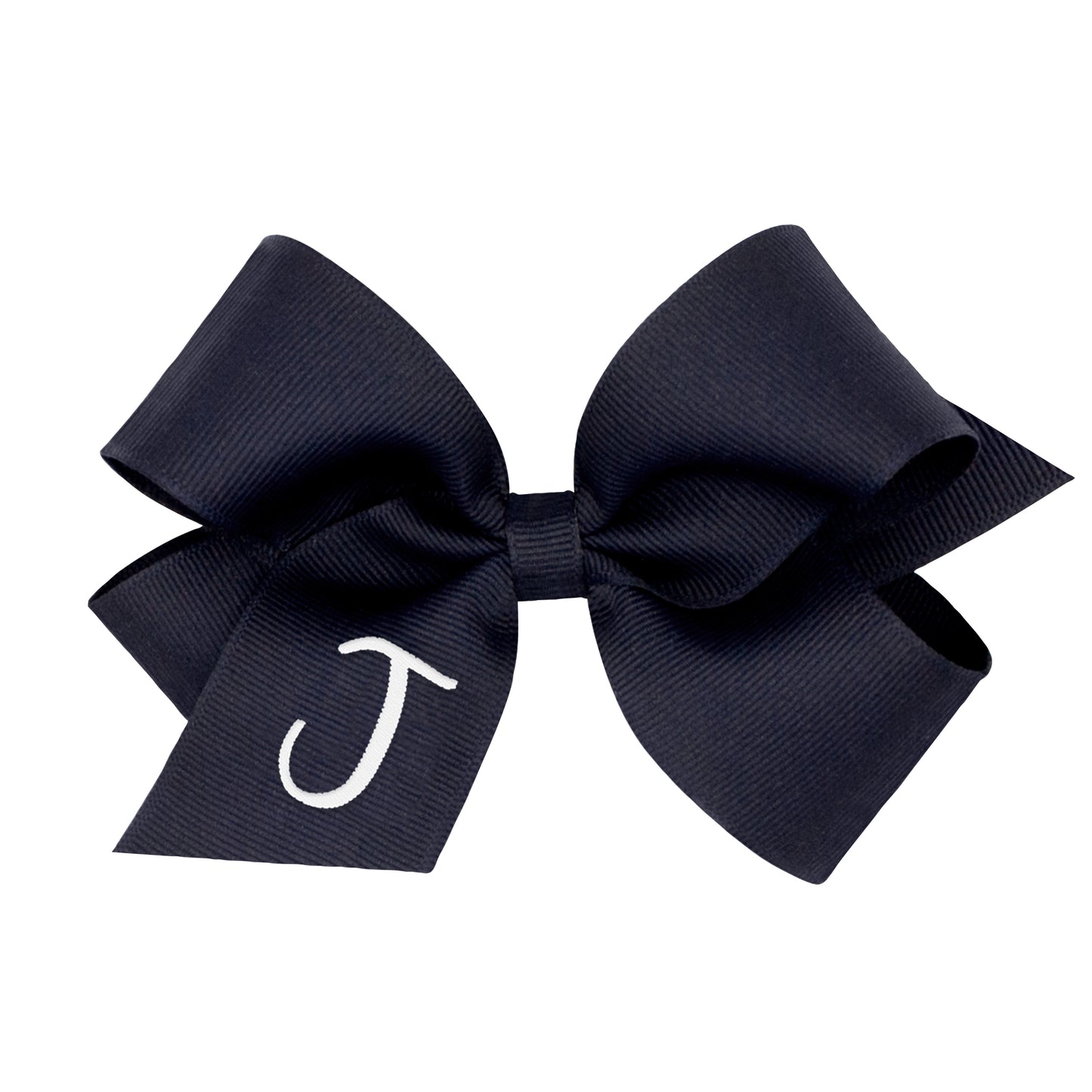 Medium Monogrammed Grosgrain Hair Bow - Navy with White Initial