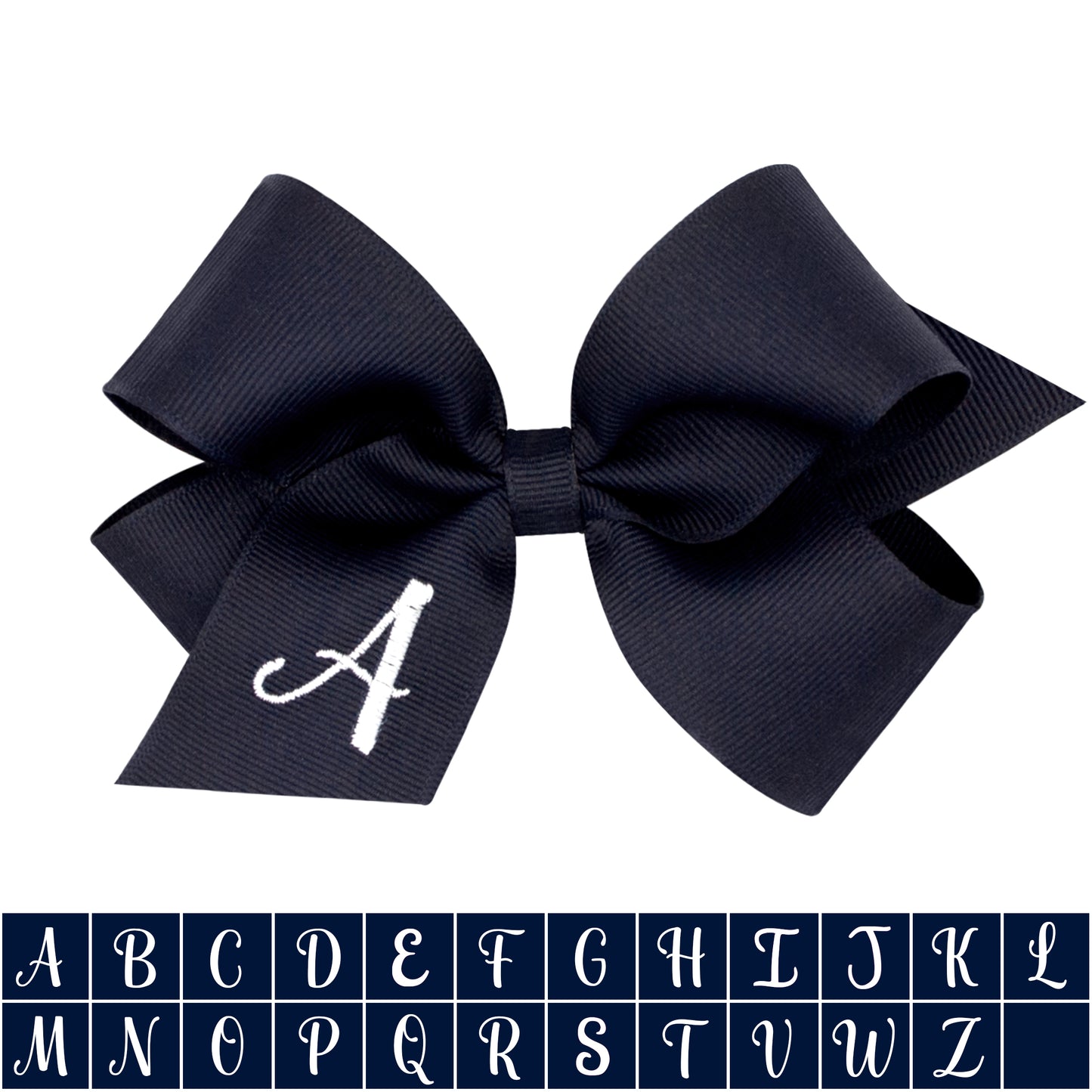 Medium Monogrammed Grosgrain Hair Bow - Navy with White Initial