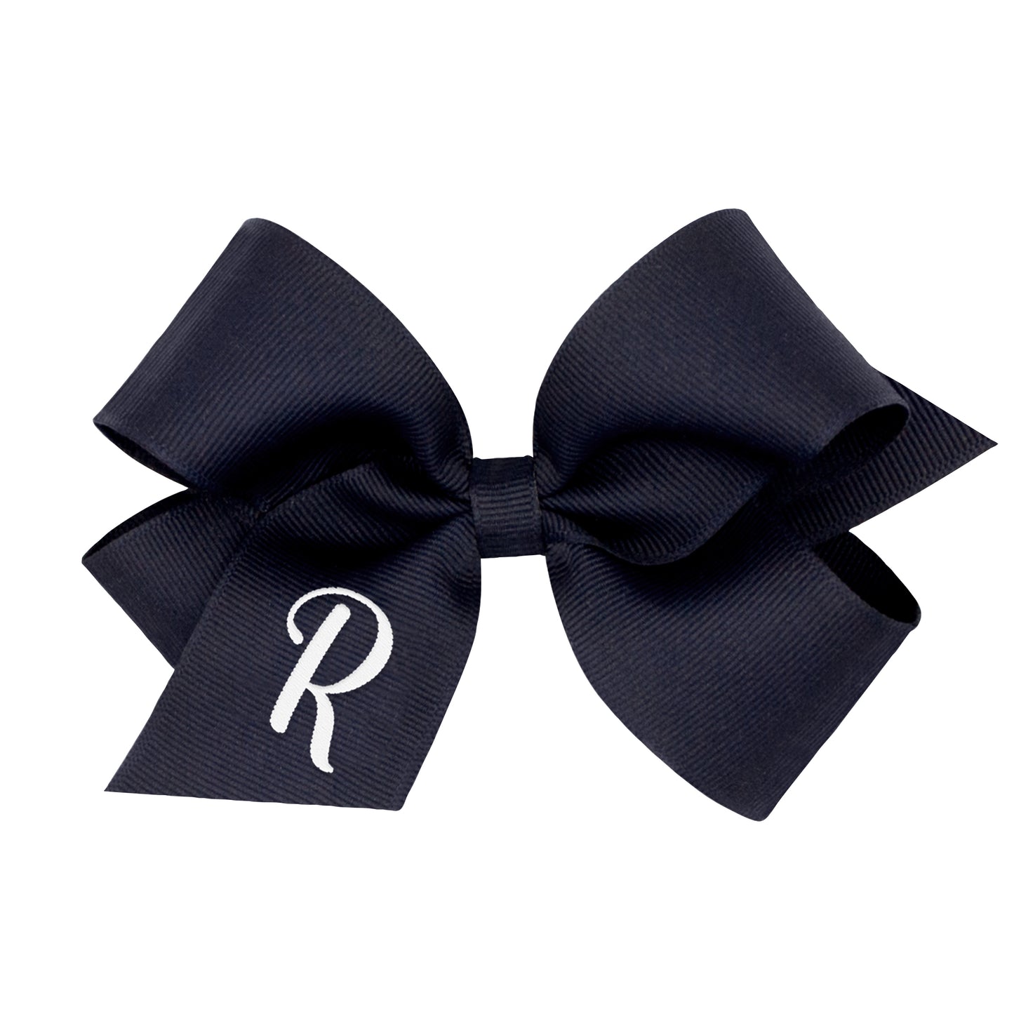 Medium Monogrammed Grosgrain Hair Bow - Navy with White Initial