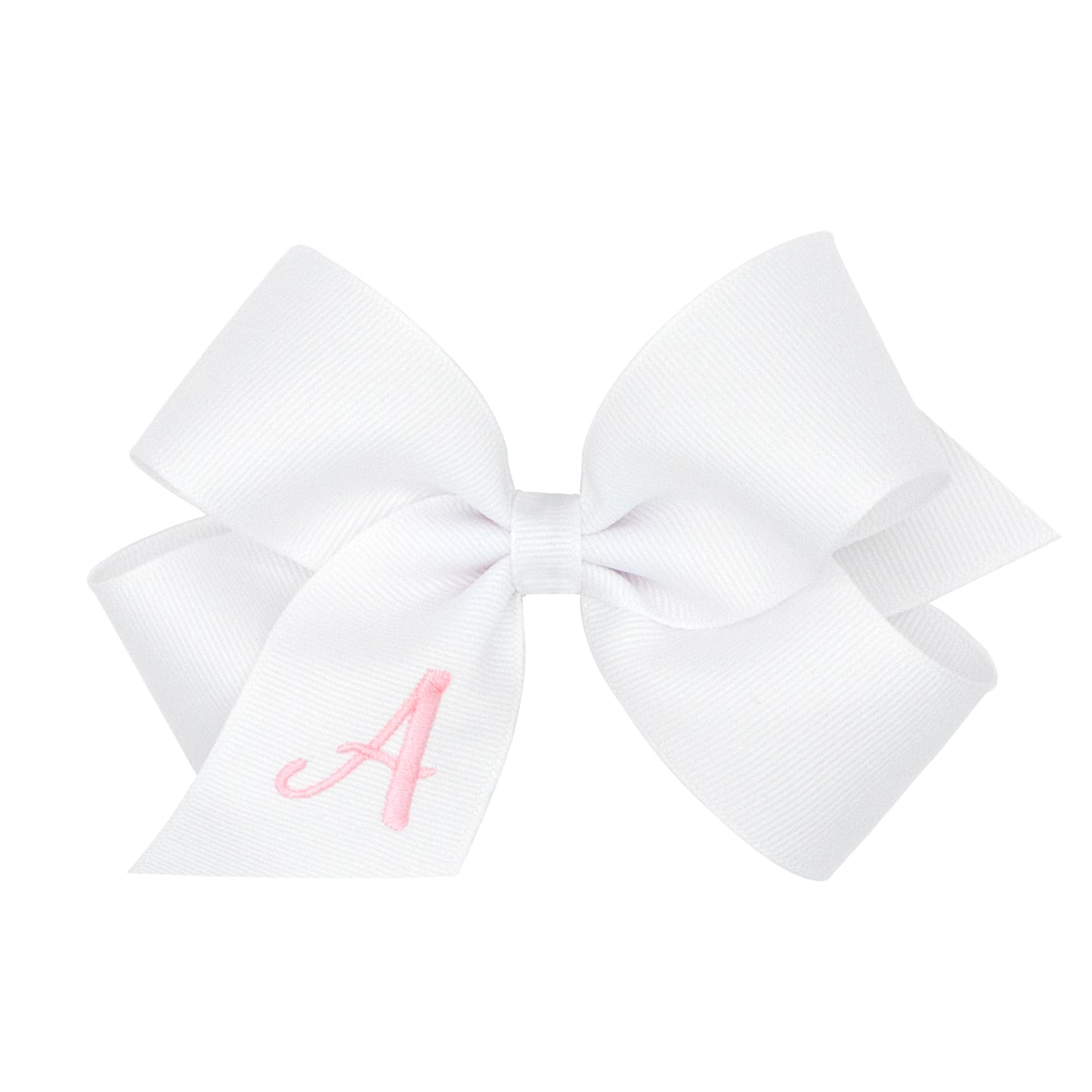 Medium Monogrammed Grosgrain Hair Bow - White with Light Pink Initial