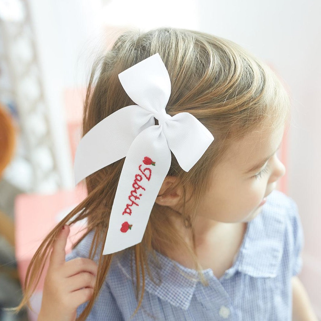 Winn and William Apple Name School Hair Bow