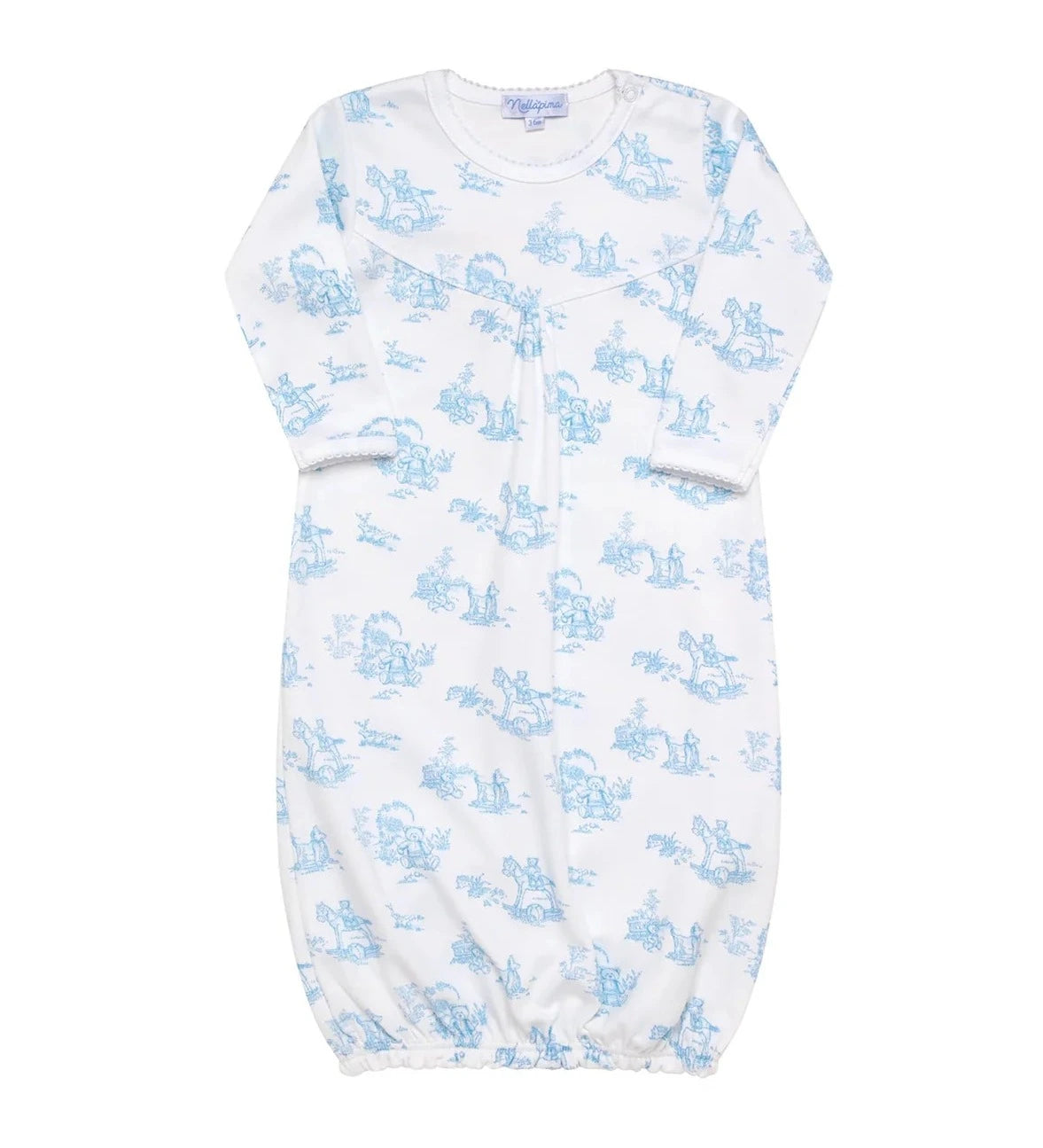 Nellapima Teddy Bear Toile Baby Gown - Blue