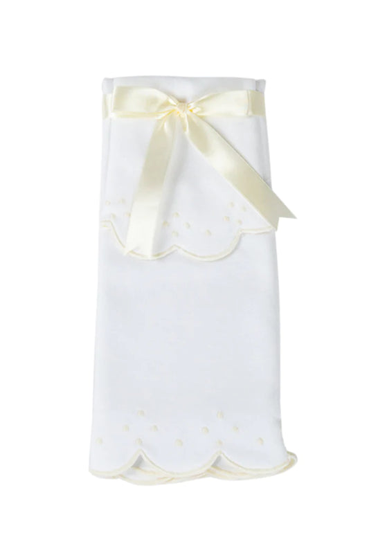 The Proper Peony Scalloped Bib and Burp Set - Ecru
