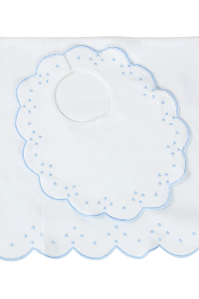 Scalloped Bib and Burp Set - Blue