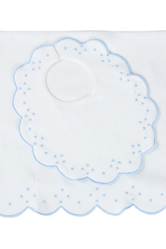 Scalloped Bib and Burp Set - Blue