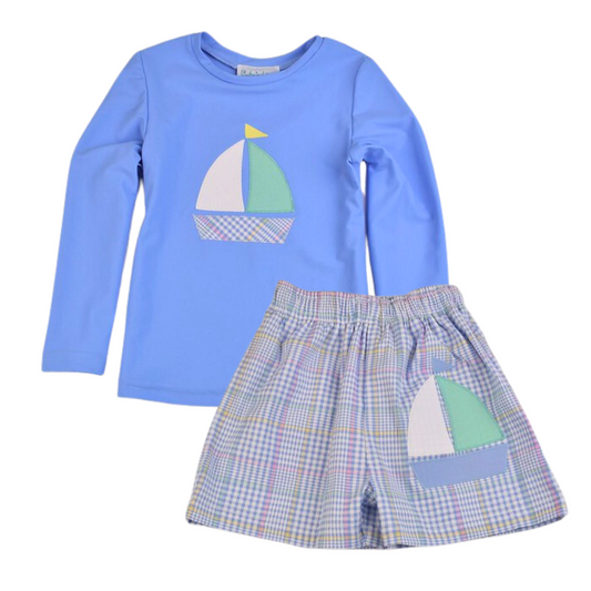 Sailboat Rashguard & Swim Trunks Set