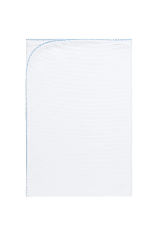 Nellapima White Bubble Baby Blanket - Blue Picot Trim