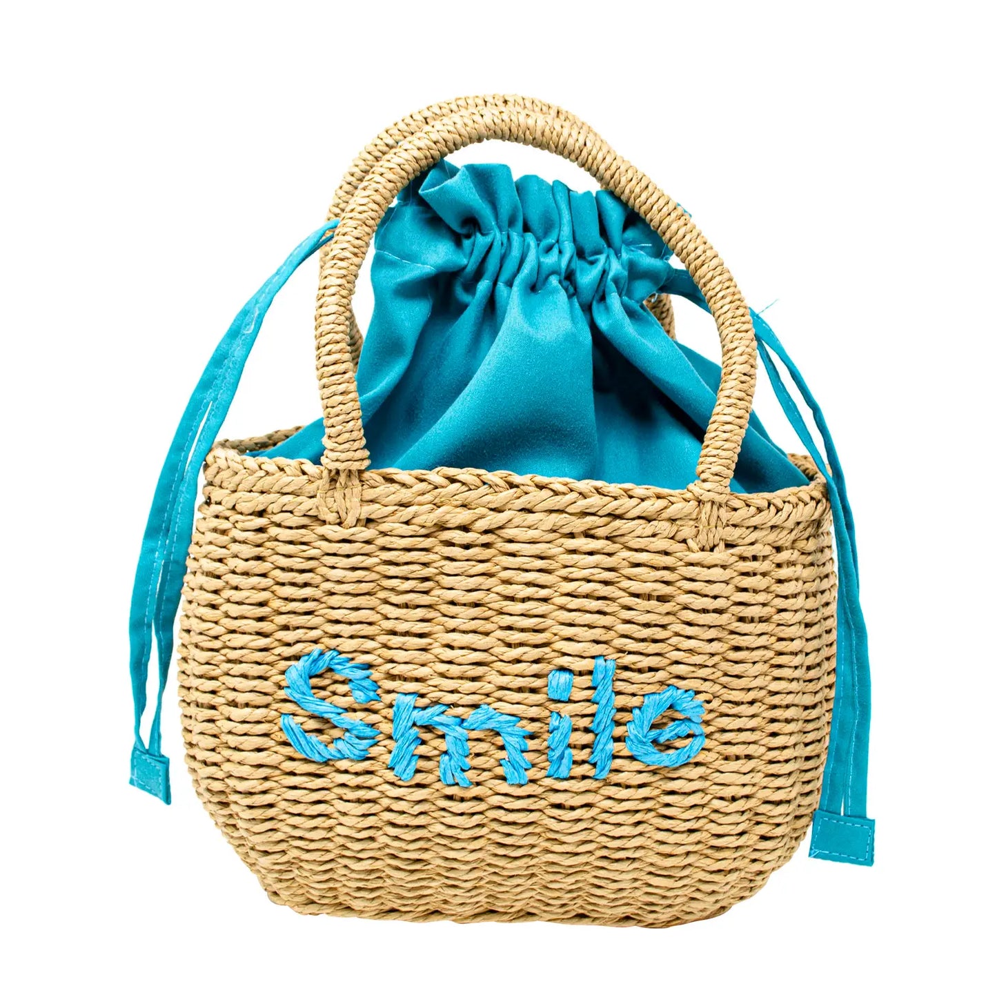 Wicker Basket "Smile" Bag - Turquoise