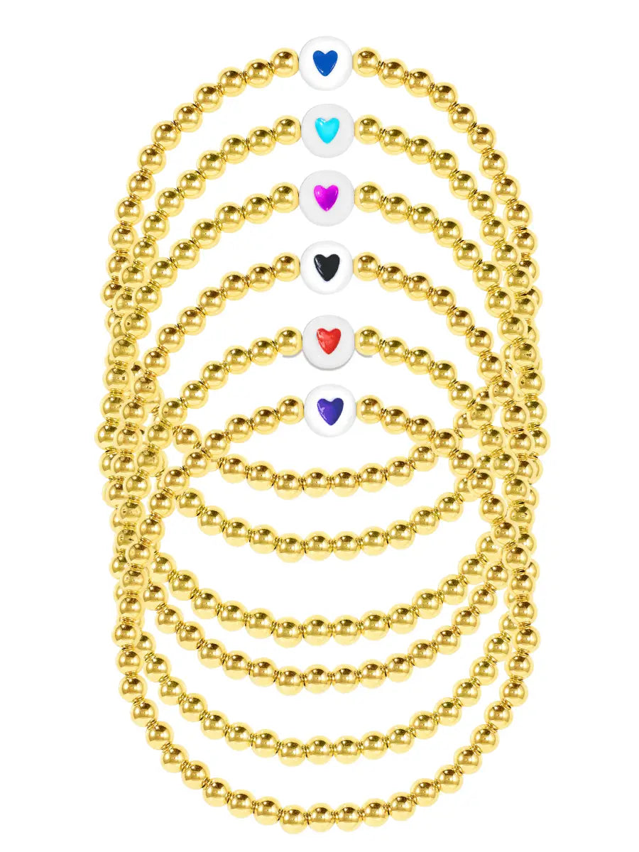 Gold Rainbow Heart Bead Stretch Bracelet