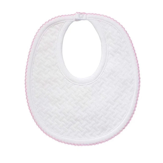 Basket Weave Baby Bib made by Nellapima with pink trim