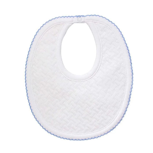 Nellapima Basketweave Baby Bib - Blue Picot Trim