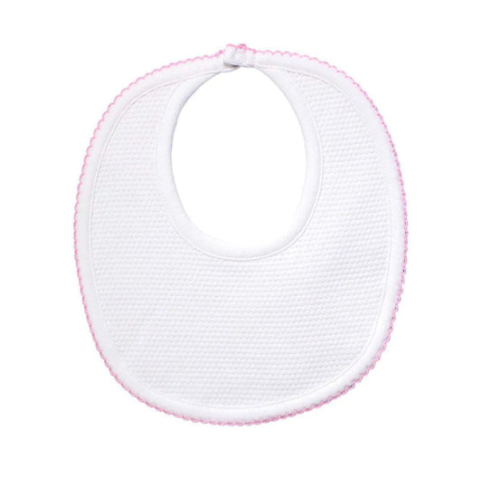 White Bubble Baby Bib - Pink Picot Trim