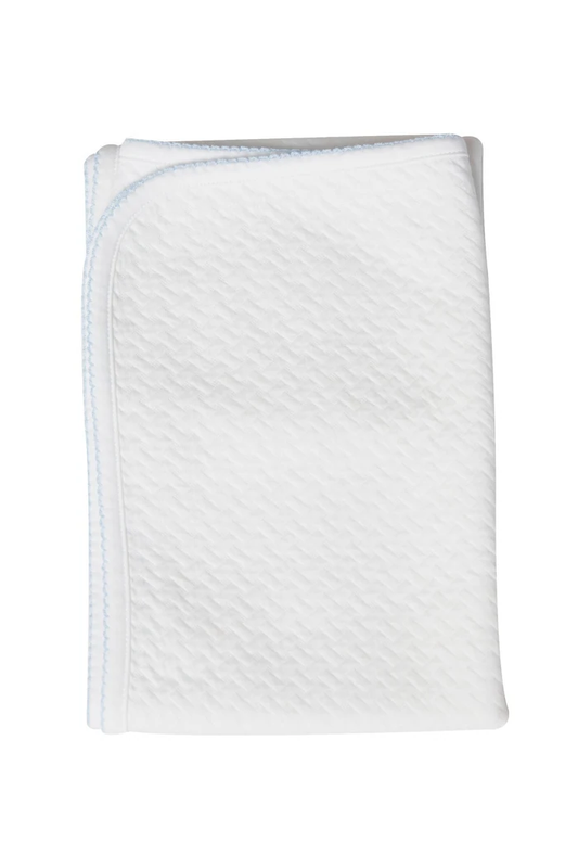Basketweave Baby Blanket - Blue Picot Trim