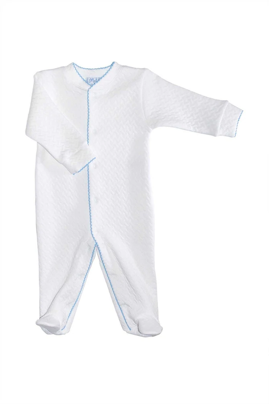 Nellapima Basketweave Baby Footie - Blue Picot Trim
