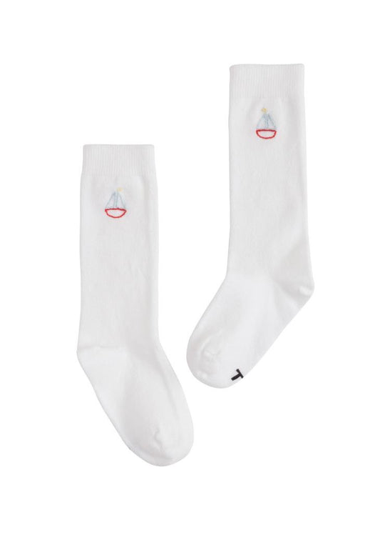 Embroidered Knee Highs - Sailboat