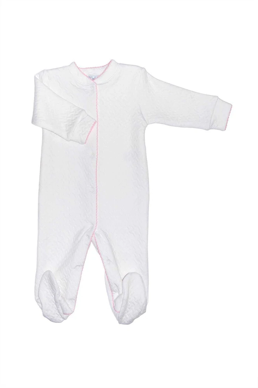 Nellapima Basketweave Baby Footie - Pink Picot Trim