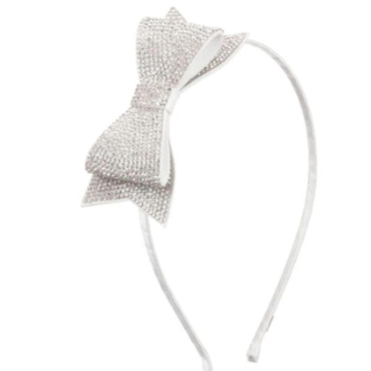 Bari Lynn White Crystallized Double Bow Headband