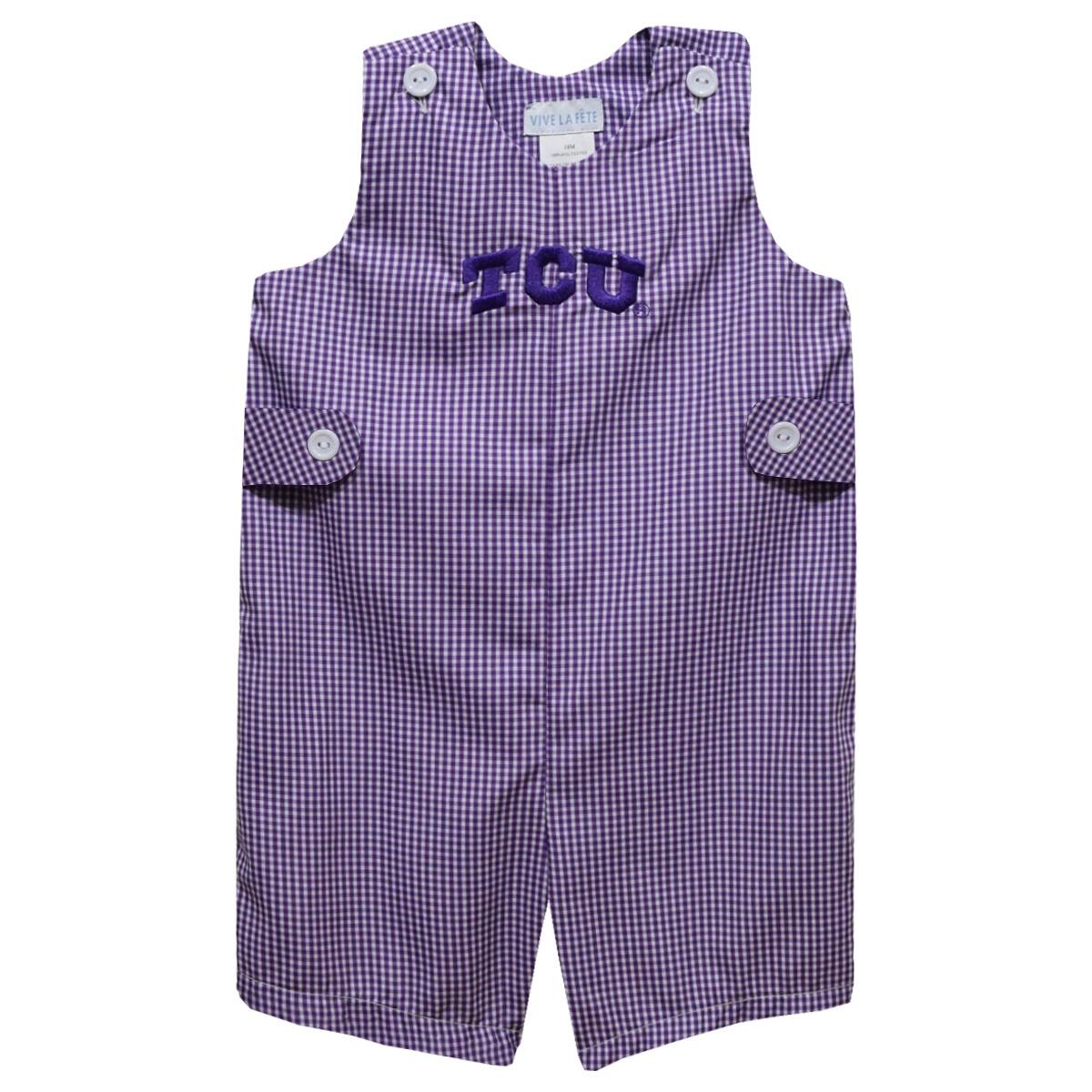 Vive La Fete TCU Horned Frogs Embroidered Purple Gingham Jon Jon 
