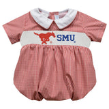 Vive La Fete SMU Mustangs Smocked Red Gingham Boy Bubble