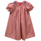 Vive La Fete SMU Mustangs Smocked Red Gingham Bishop Dress