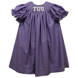 Vive La Fete TCU Horned Frogs Smocked Purple Gingham Bishop Dress