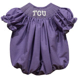 Vive La Fete TCU Horned Frogs Smocked Purple Gingham Girl Bubble