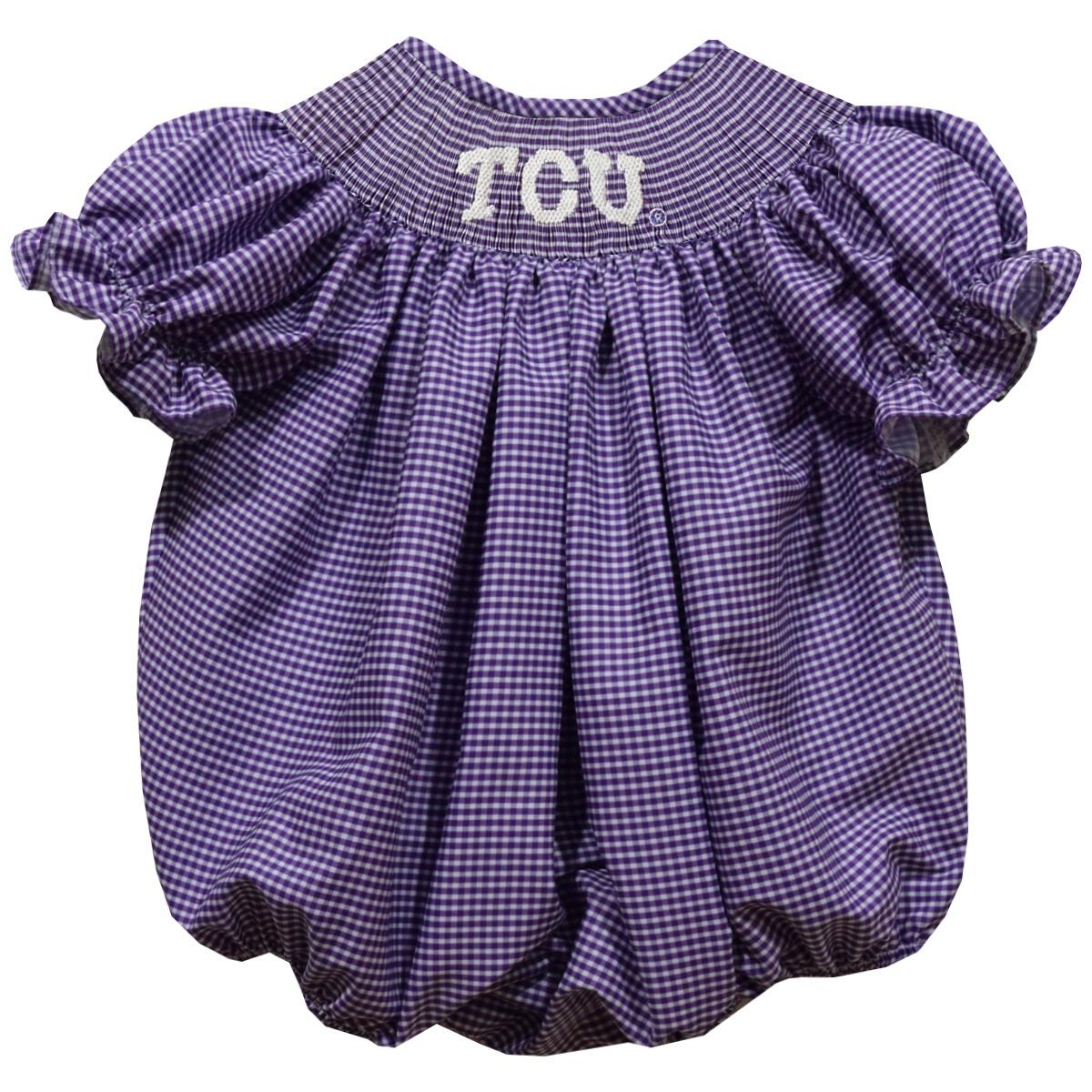 Vive La Fete TCU Horned Frogs Smocked Purple Gingham Girl Bubble