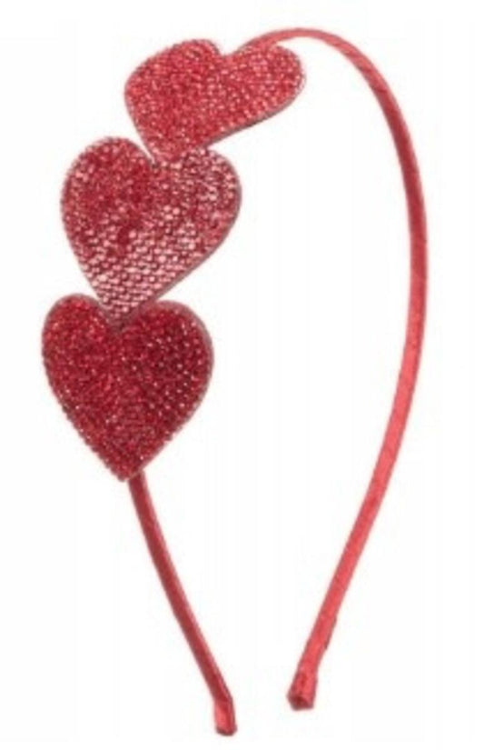 Bari Lynn Red Three Heart Crystal Headband