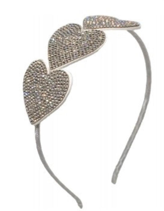 Bari Lynn Silver Three Heart Crystal Headband