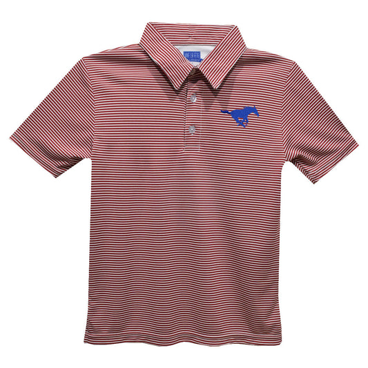 Vive La Fete SMU Mustangs Embroidered Red Stripes Polo