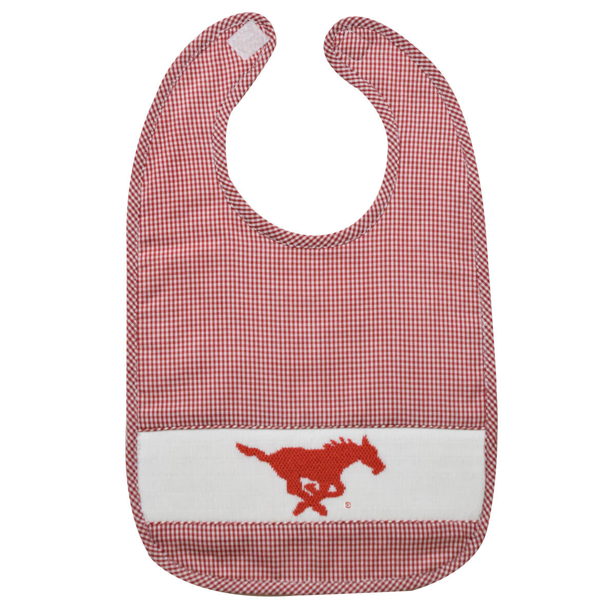 Vive La Fete SMU Mustangs Smocked Red Gingham Bib