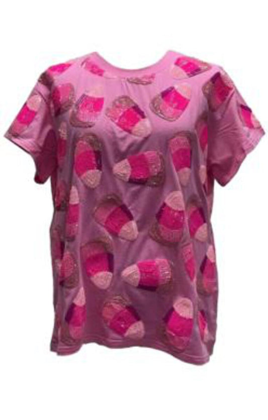 Queen of Sparkles Pink Candy Corn Tee- Kid's