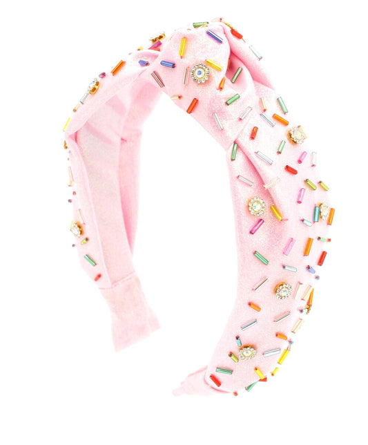 Bari Lynn Shimmer Jeweled Sprinkle Knot Headband- Light Pink