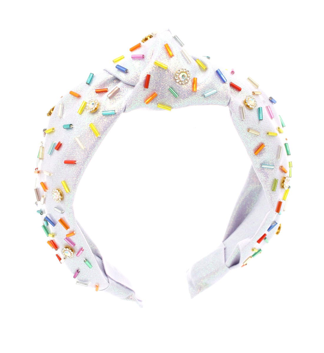 Bari Lynn Shimmer Jeweled Sprinkle Knot Headband- White