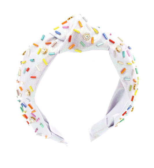 Bari Lynn Shimmer Jeweled Sprinkle Knot Headband- White