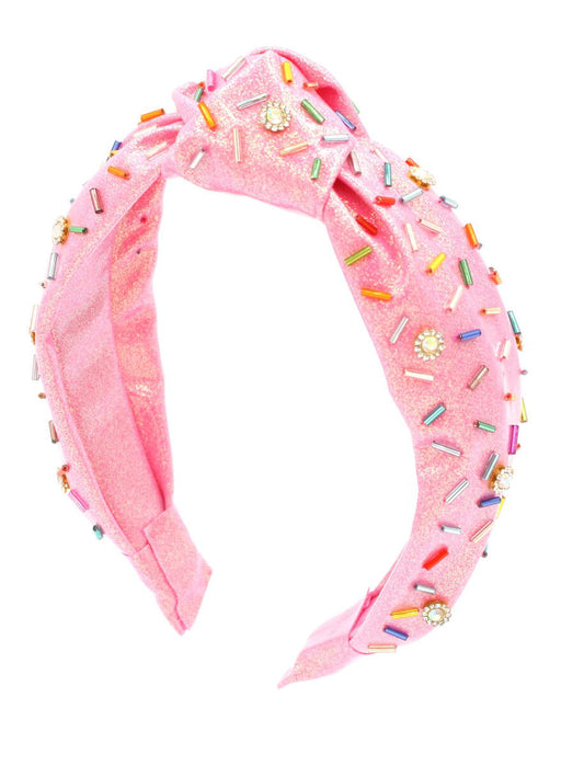 Bari Lynn Shimmer Jeweled Sprinkle Knot Headband- Fuchsia