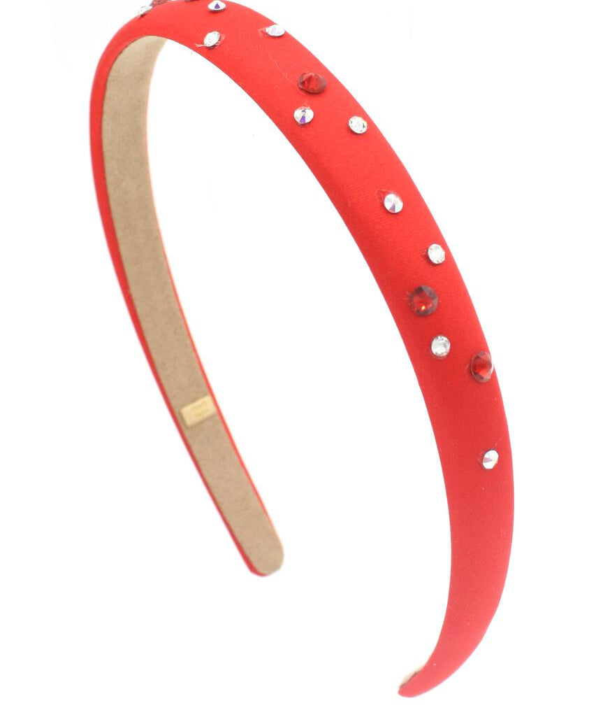 Bari Lynn Crystallized Thin Satin Headband- Red