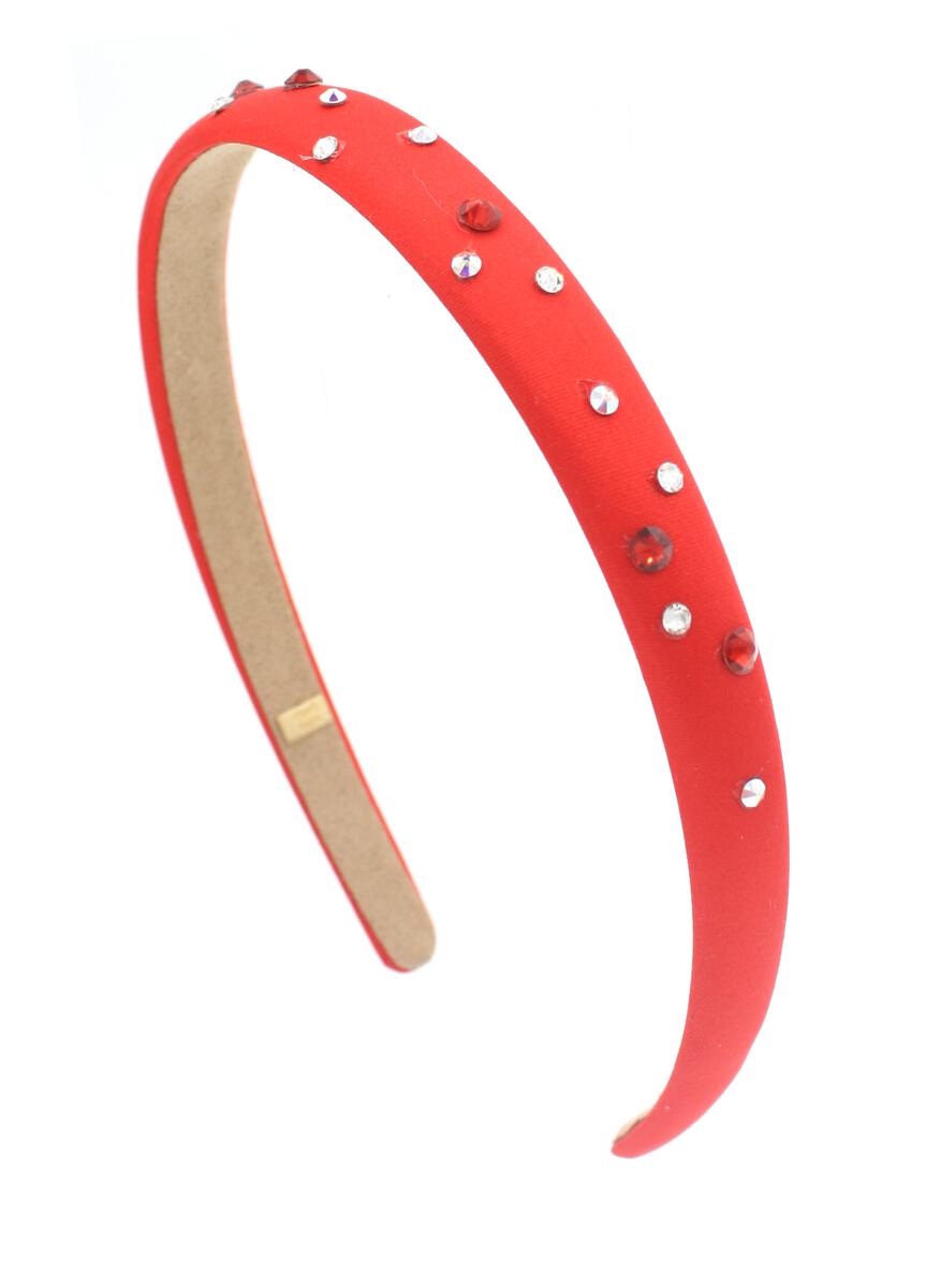 Bari Lynn Crystallized Thin Satin Headband- Red